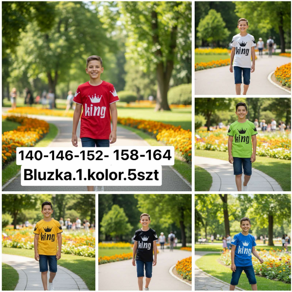 Bluzki chłopięce Roz 140-164, 1 kolor Paczka 5 szt